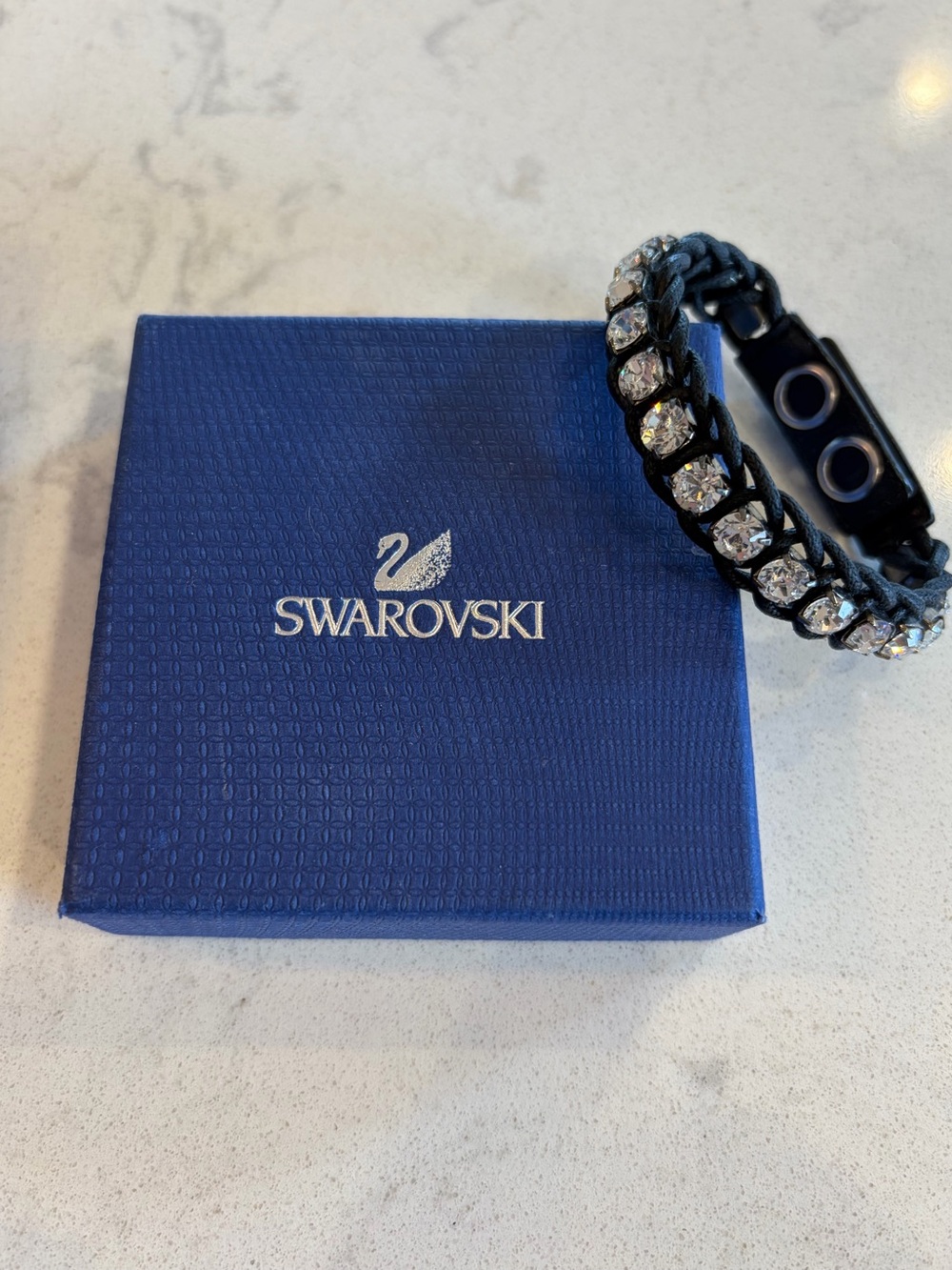Genuine Swarovski Crystal Leather Cuff Bracelet. Like New with box!
